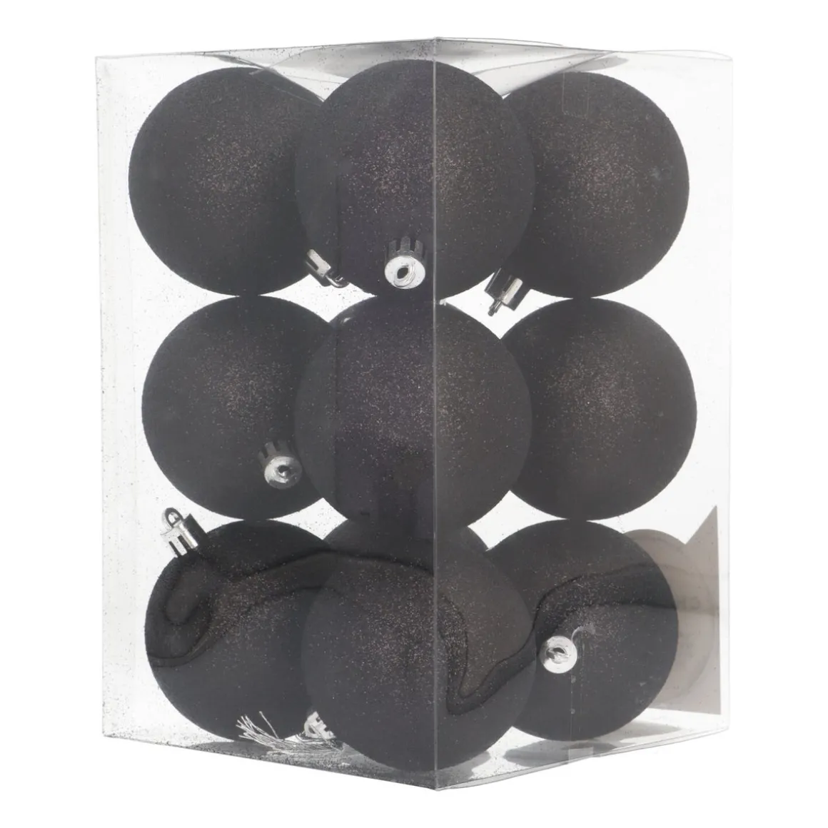 12 Black Glitter Christmas Baubles In Convenient Box