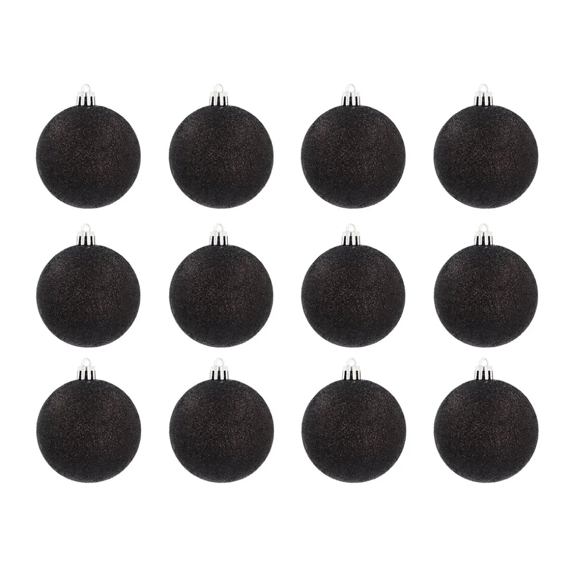 12 Black Glitter Christmas Baubles In Convenient Box
