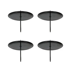 4 Black Spike Pillar Candle Holders 7,5 Cm