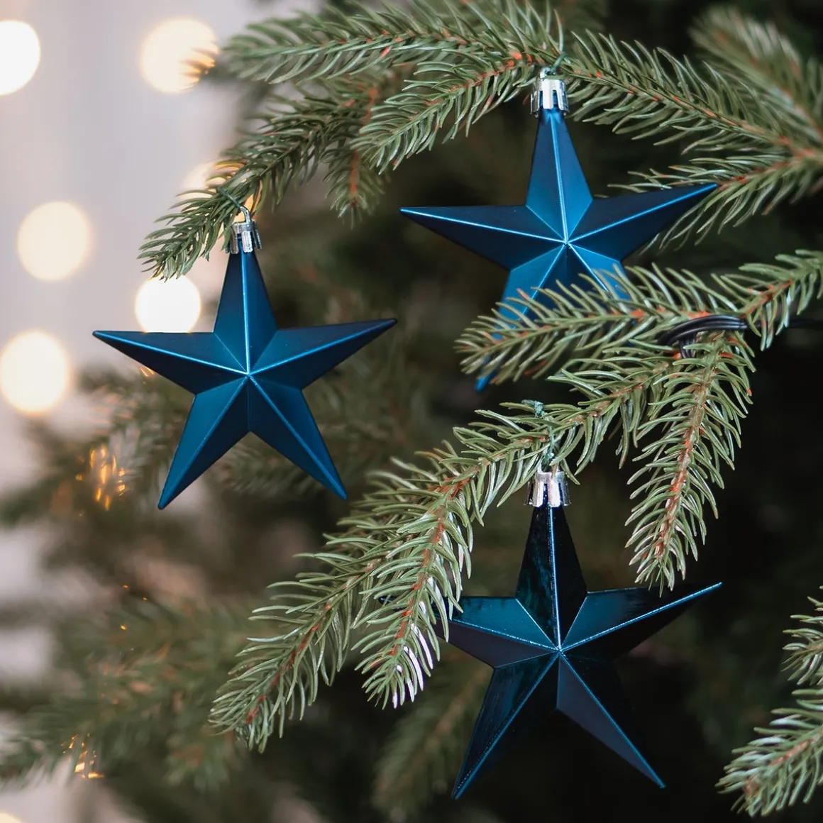 12 Blue Christmas Stars In Convenient Box