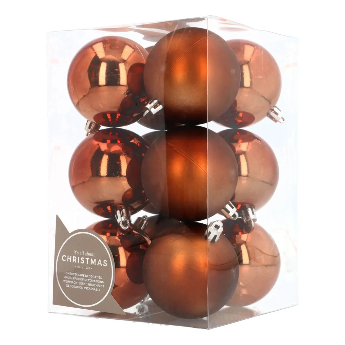 12 Bronze Shatterpoof Baubles 7cm