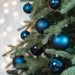 44 Dark Blue Christmas Baubles In Storage Tube