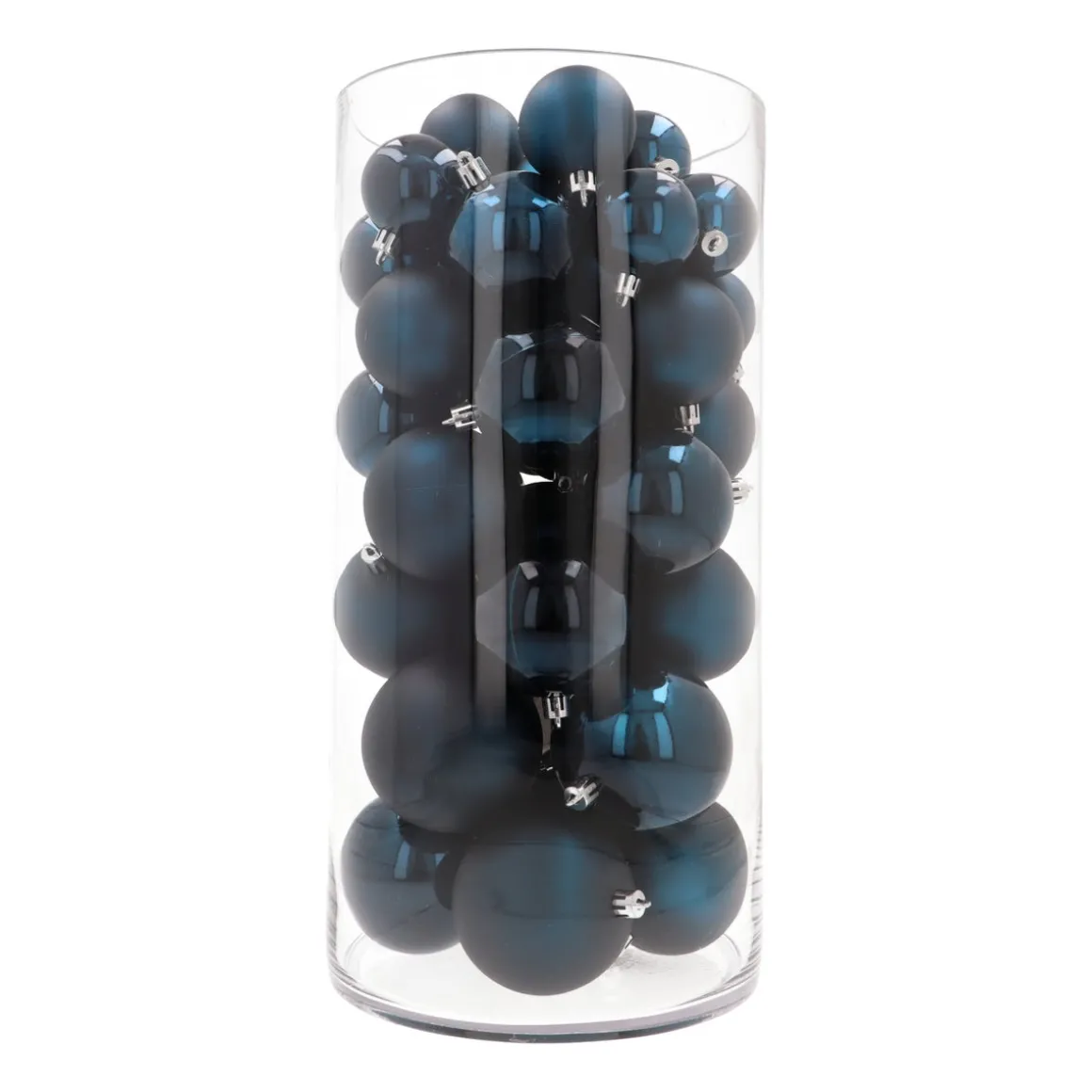 44 Dark Blue Christmas Baubles In Storage Tube