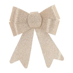 2 Glitter Christmas Bows 15 Cm Champagne