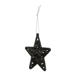 4 Glitter 3D Christmas Stars 8cm Black