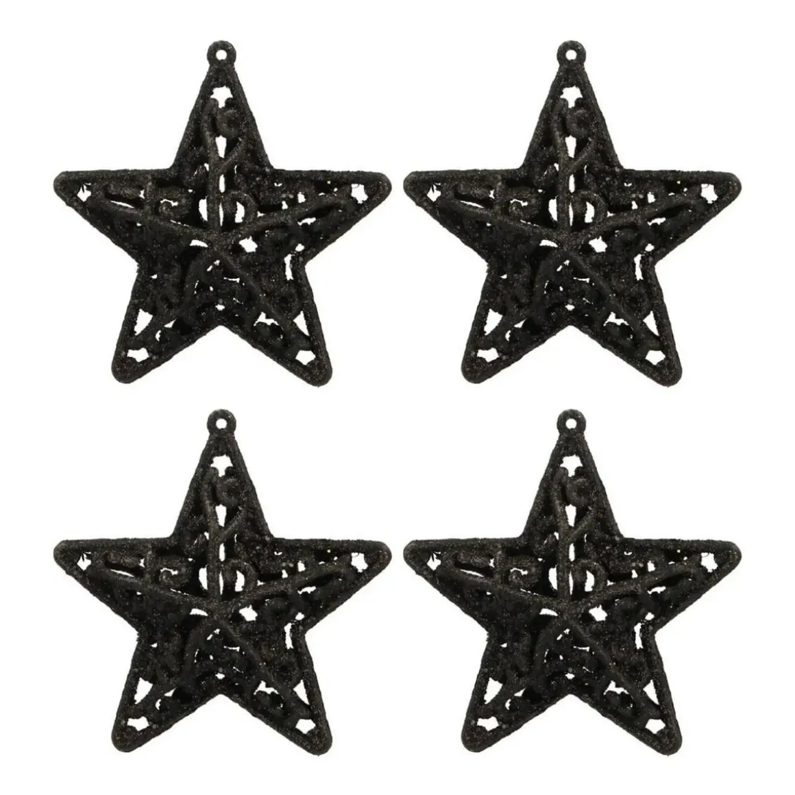 4 Glitter 3D Christmas Stars 8cm Black