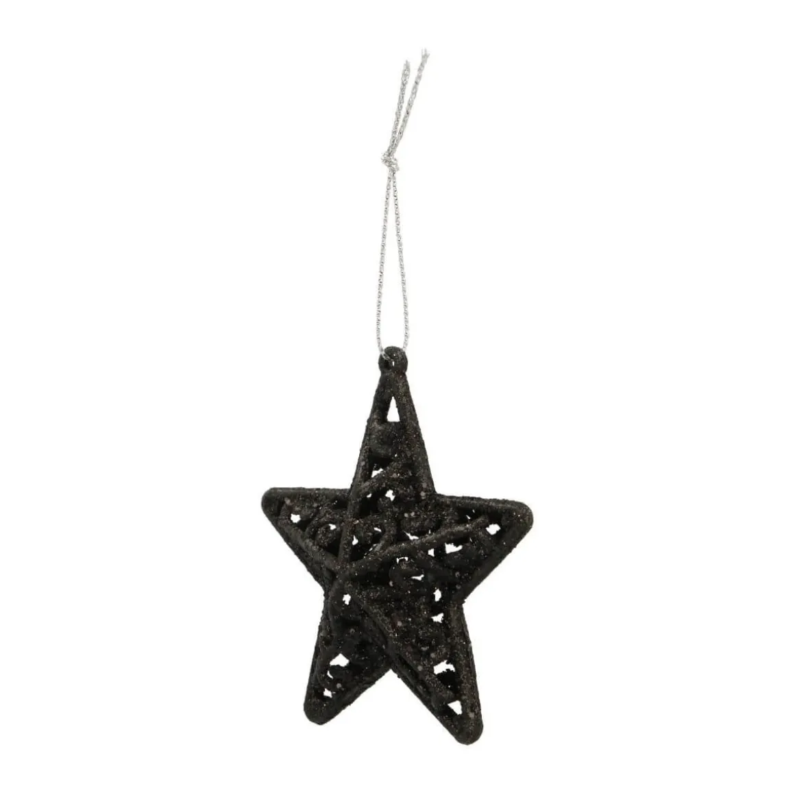 4 Glitter 3D Christmas Stars 8cm Black
