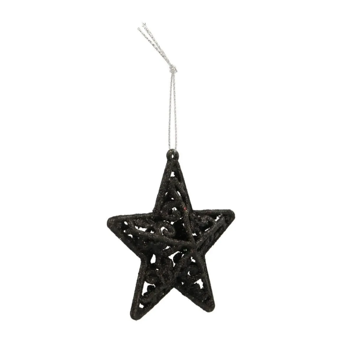 4 Glitter 3D Christmas Stars 8cm Black