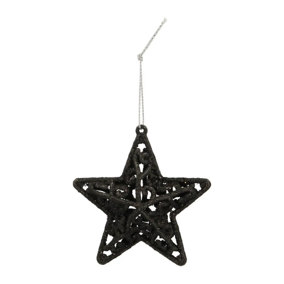 4 Glitter 3D Christmas Stars 8cm Black