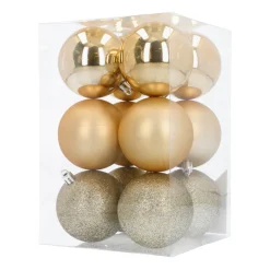 12 Gold Shatterpoof Baubles 7cm