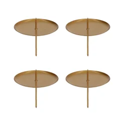 4 Gold Spike Pillar Candle Holders 8 Cm
