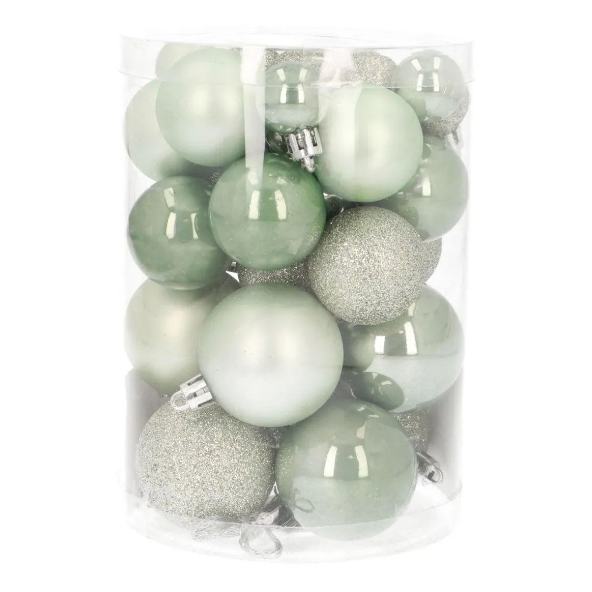 36 Mini Shatterproof Baubles 2,5-5cm Eucalyptus