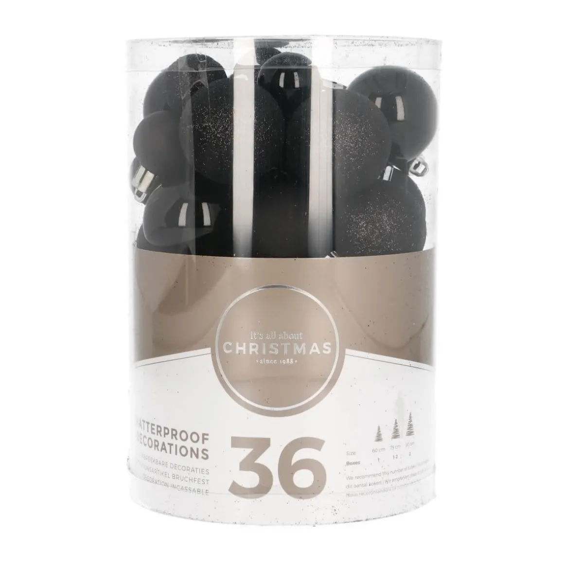 36 Pack Black Mini Shatterproof Baubles