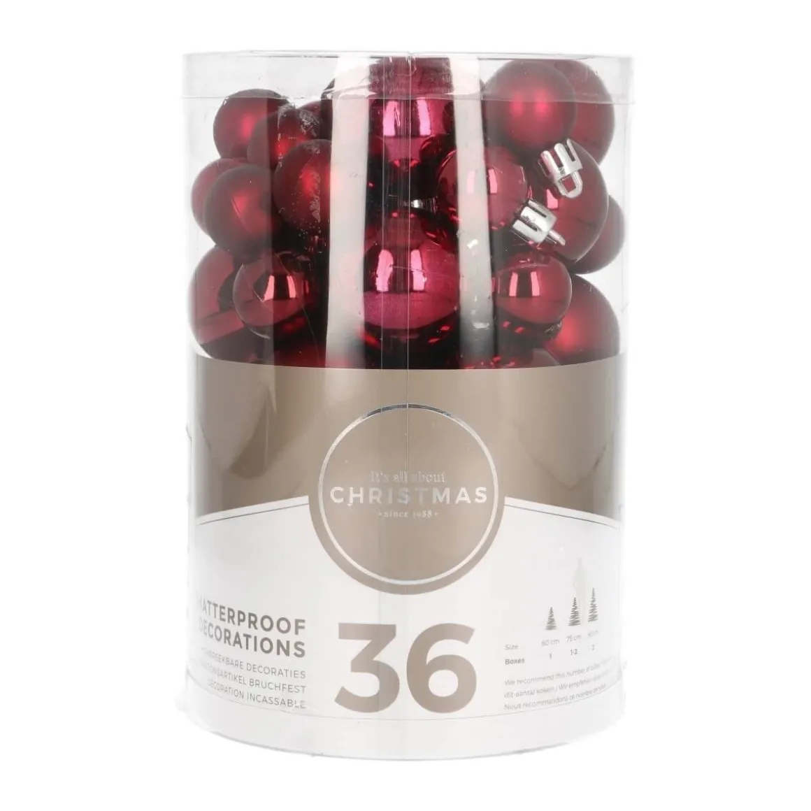 36 Pack Maroon Mini Shatterproof Baubles