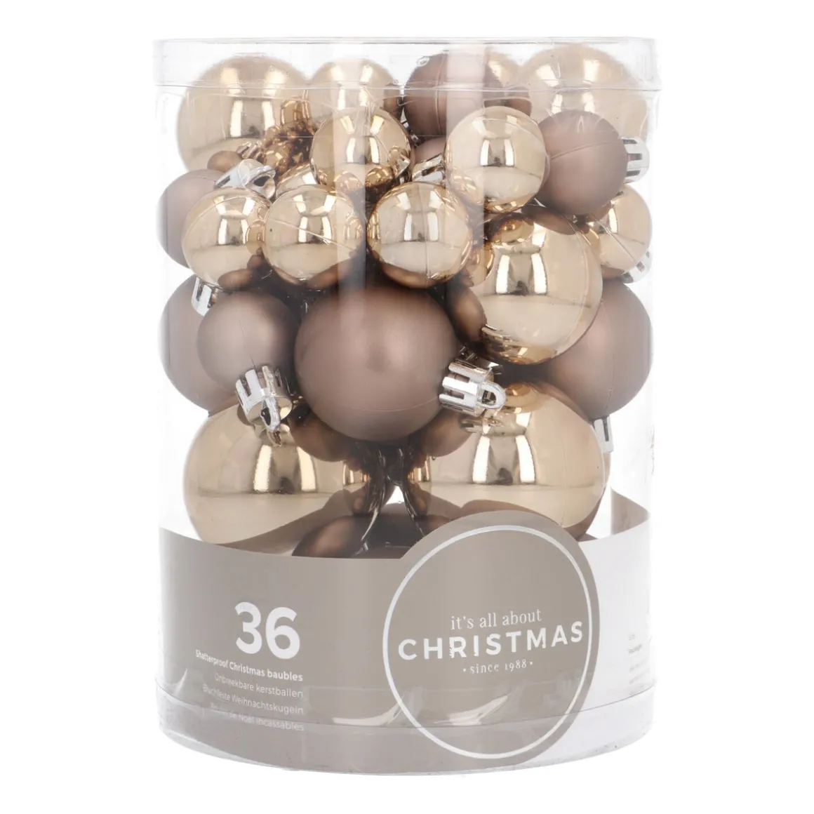 36 Pack Taupe Mini Shatterproof Baubles