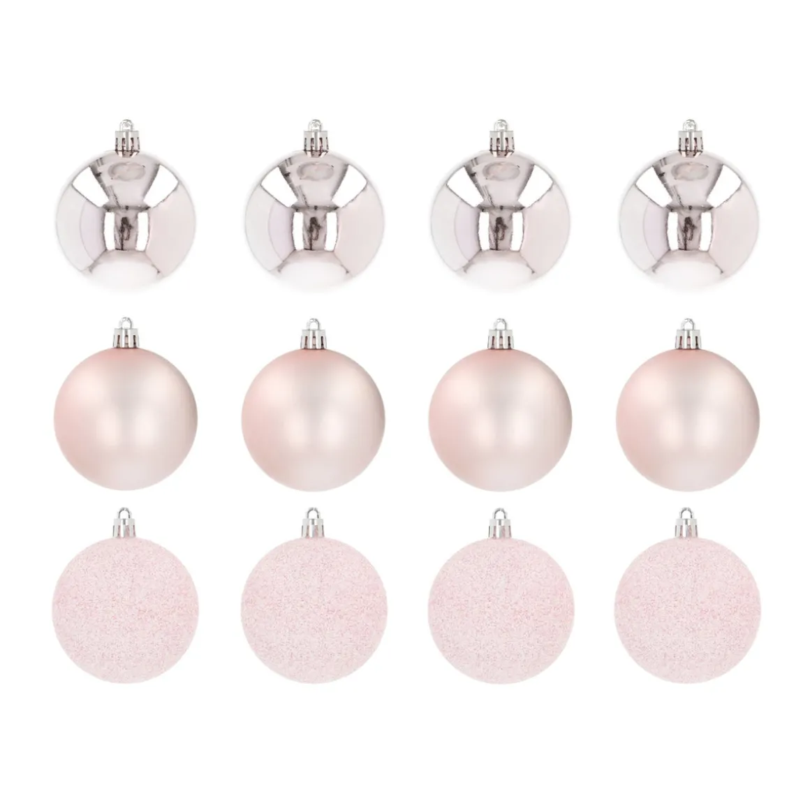 12 Pink Christmas Baubles In Convenient Box