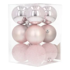 12 Pink Christmas Baubles In Convenient Box