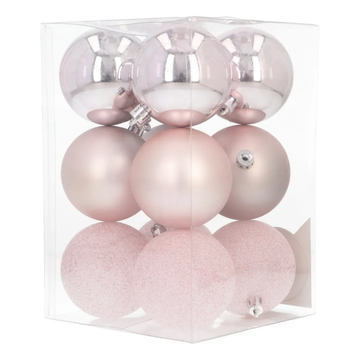 12 Pink Christmas Baubles In Convenient Box