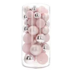 44 Pink Christmas Baubles In Storage Tube