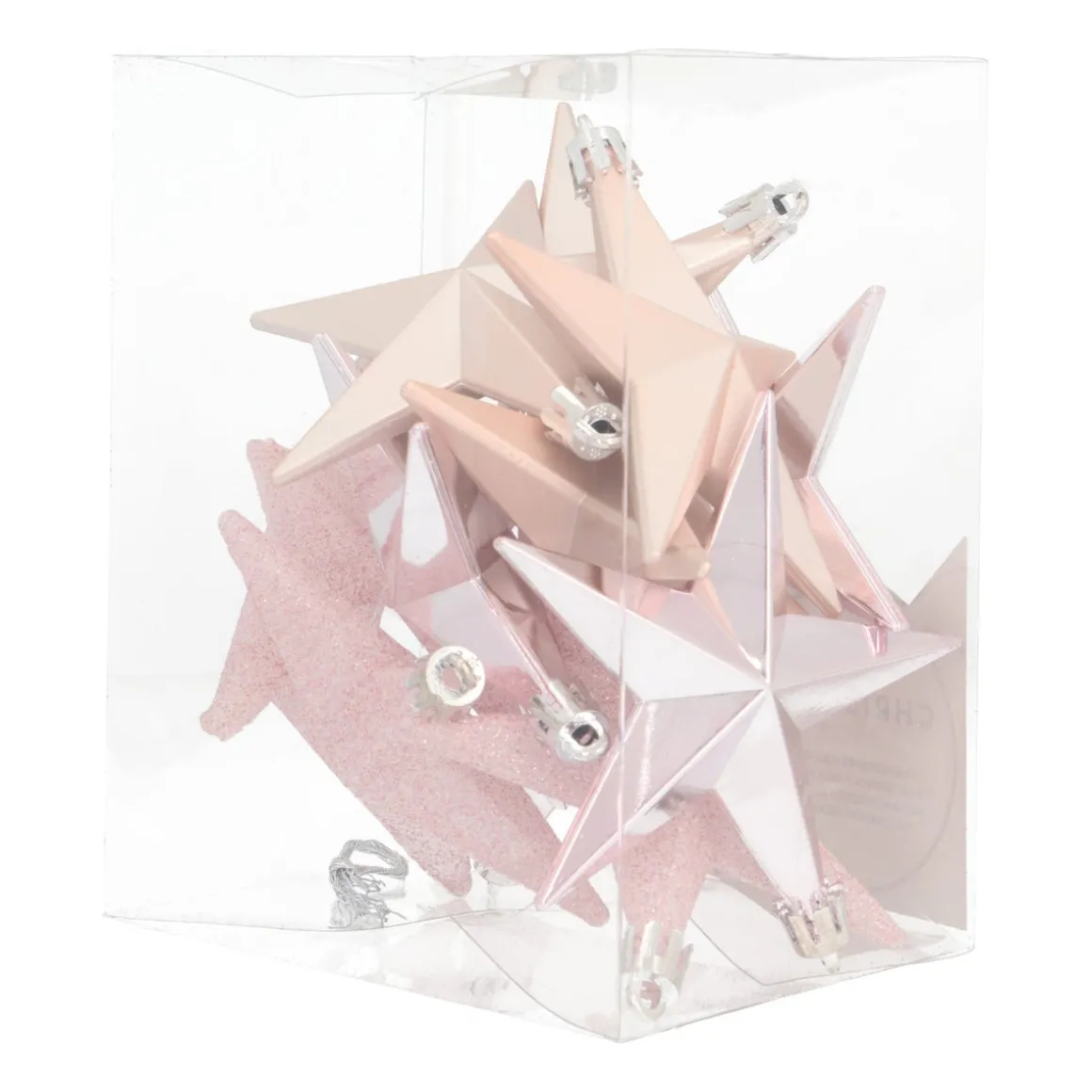 12 Pink Christmas Stars In Convenient Box