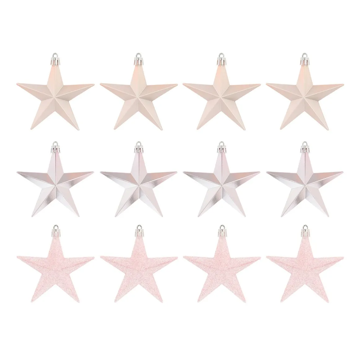 12 Pink Christmas Stars In Convenient Box