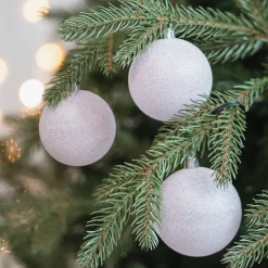 12 Pink Glitter Christmas Baubles In Convenient Box