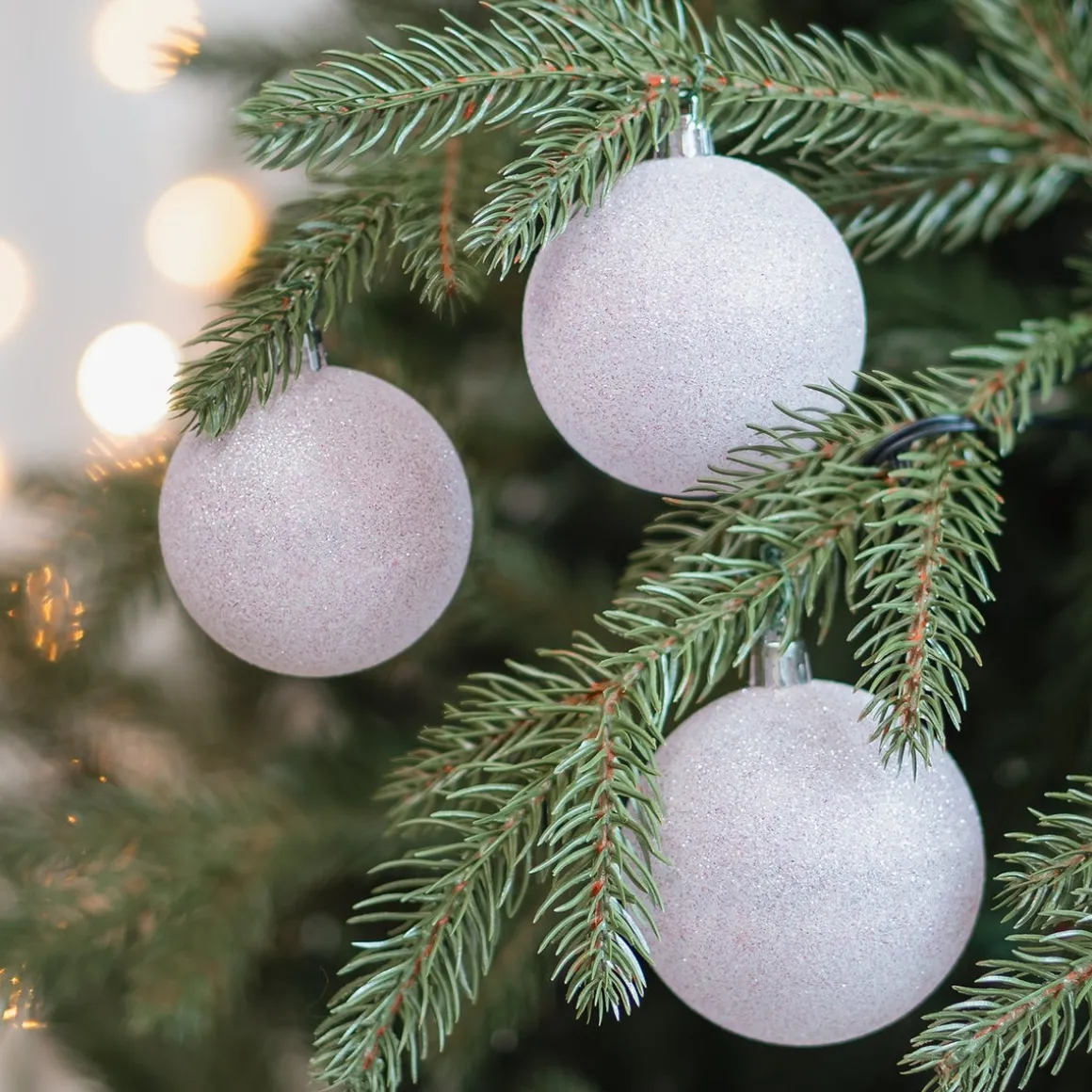 12 Pink Glitter Christmas Baubles In Convenient Box