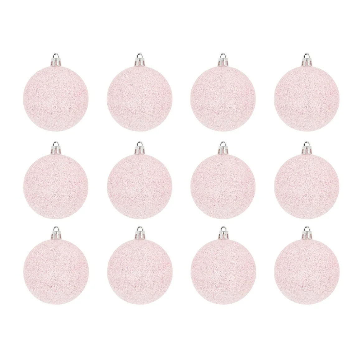 12 Pink Glitter Christmas Baubles In Convenient Box