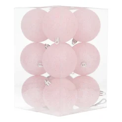 12 Pink Glitter Christmas Baubles In Convenient Box