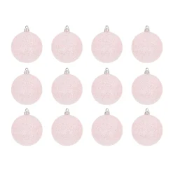 12 Pink Glitter Christmas Baubles In Convenient Box