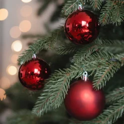 12 Shatterproof Christmas Baubles Red 7 Cm