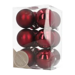12 Shatterproof Christmas Baubles Burgundy 7 Cm