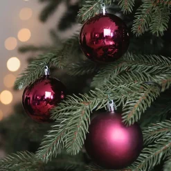12 Shatterproof Christmas Baubles Burgundy 7 Cm