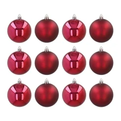 12 Shatterproof Christmas Baubles Burgundy 7 Cm