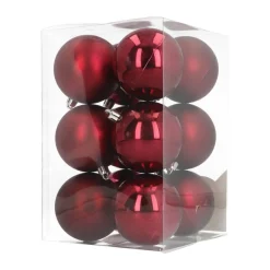 12 Shatterproof Christmas Baubles Burgundy 7 Cm