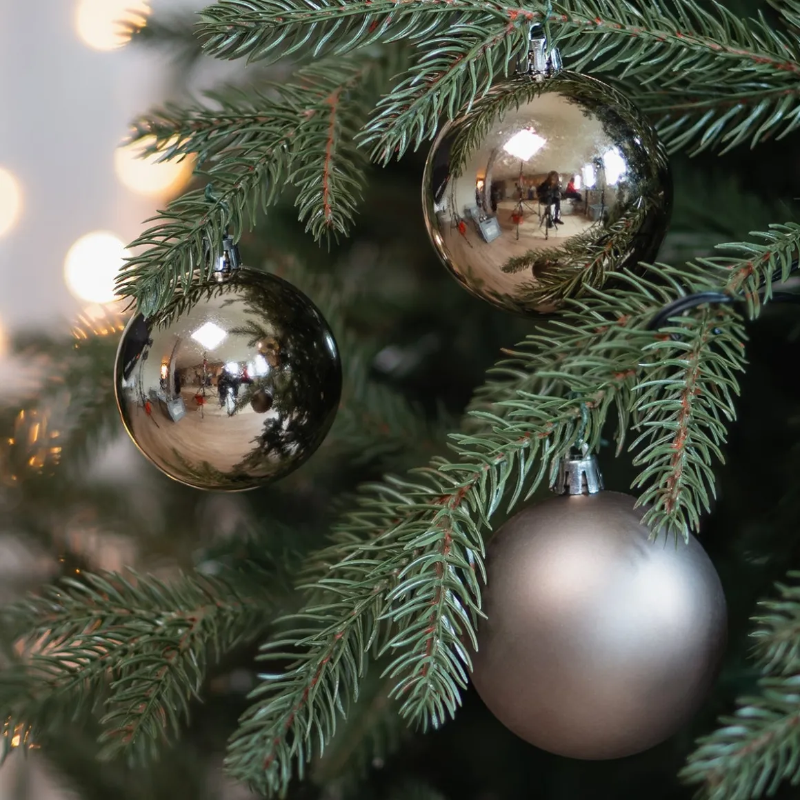12 Shatterproof Christmas Baubles Taupe 7 Cm