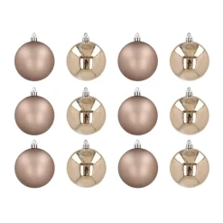12 Shatterproof Christmas Baubles Taupe 7 Cm