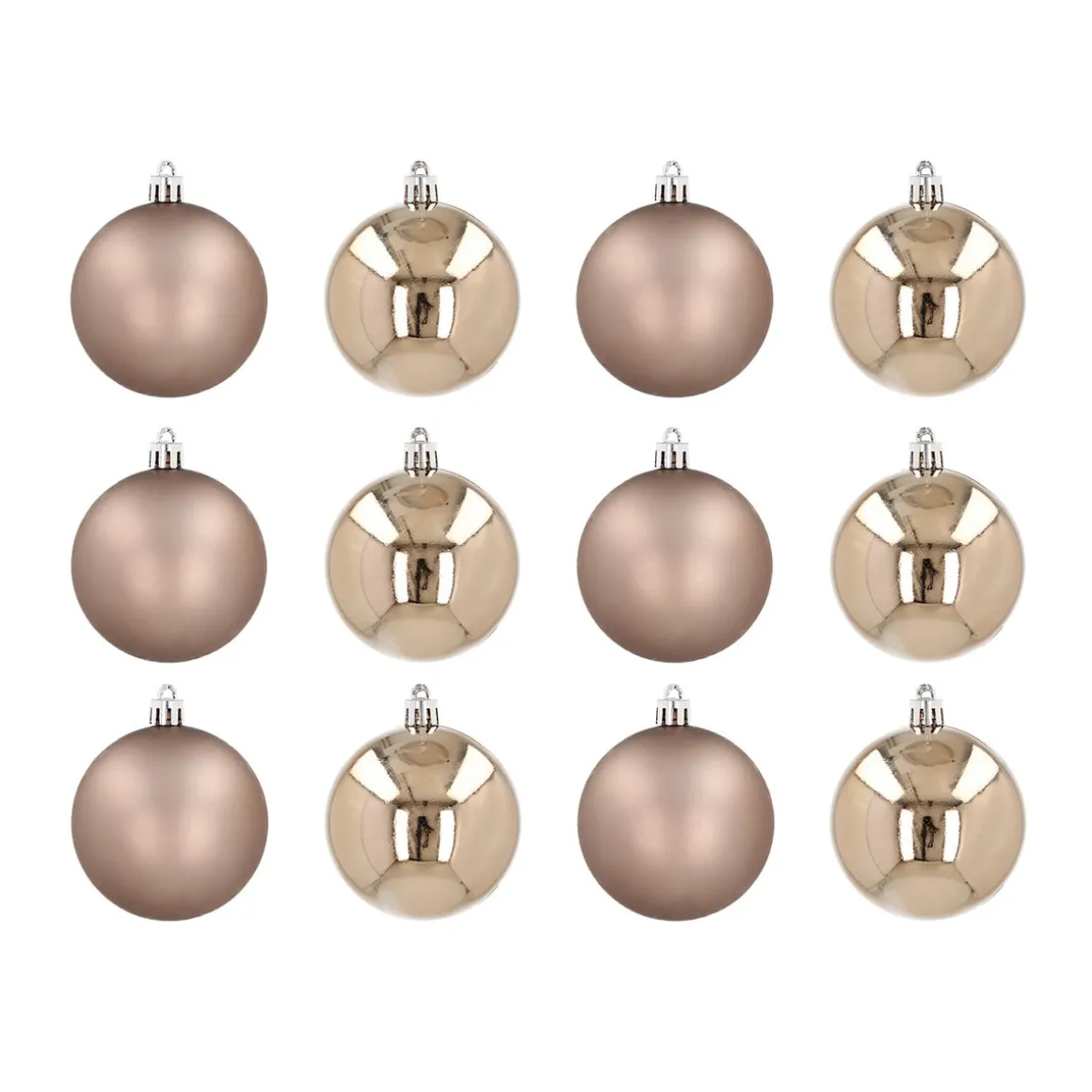 12 Shatterproof Christmas Baubles Taupe 7 Cm