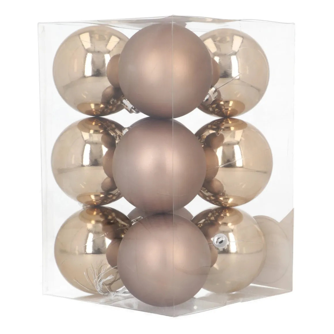 12 Shatterproof Christmas Baubles Taupe 7 Cm