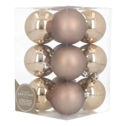 12 Shatterproof Christmas Baubles Taupe 7 Cm