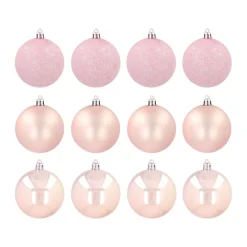 12 Shatterproof Christmas Baubles Soft Pink 7 Cm