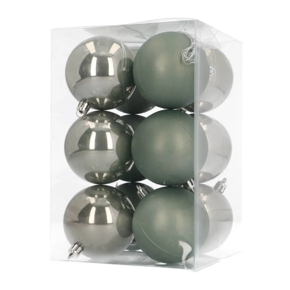 12 Shatterproof Christmas Baubles Cottage Green 7 Cm