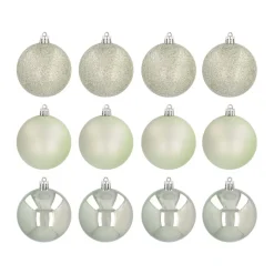 12 Shatterproof Christmas Baubles 7cm Eucalyptus