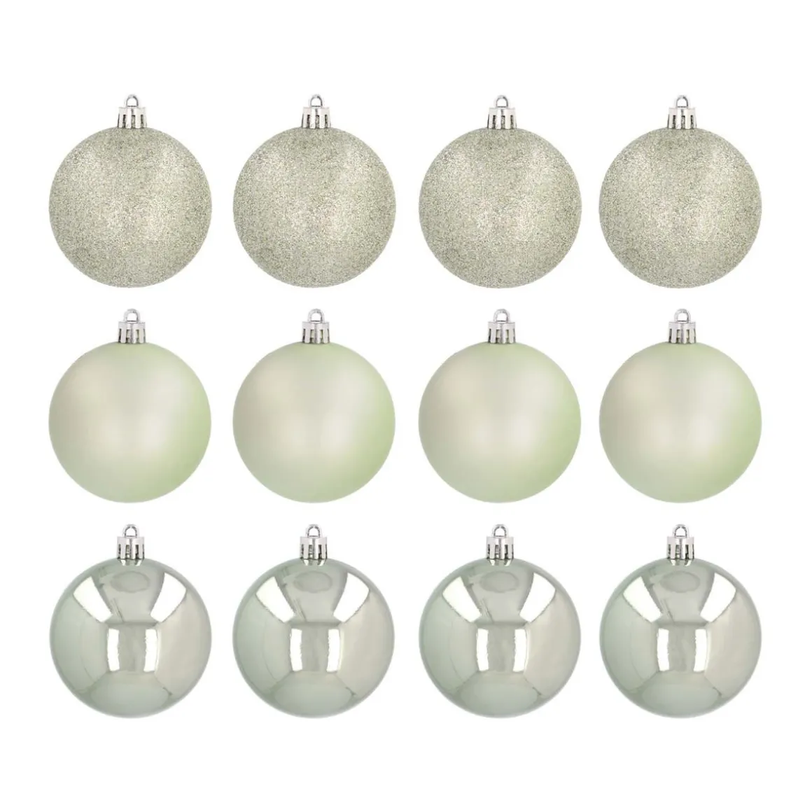 12 Shatterproof Christmas Baubles 7cm Eucalyptus