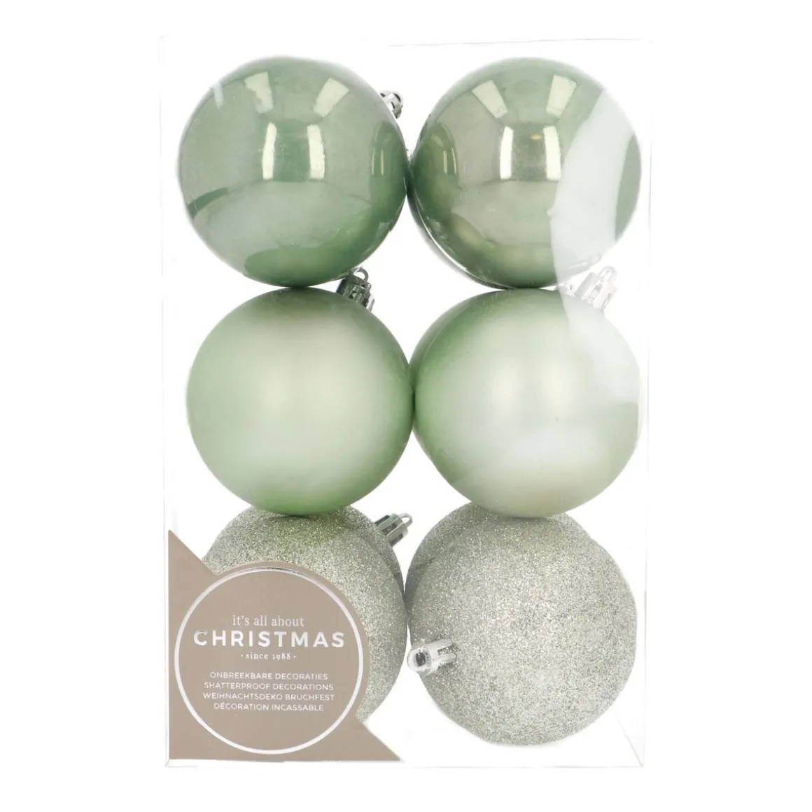 12 Shatterproof Christmas Baubles 7cm Eucalyptus
