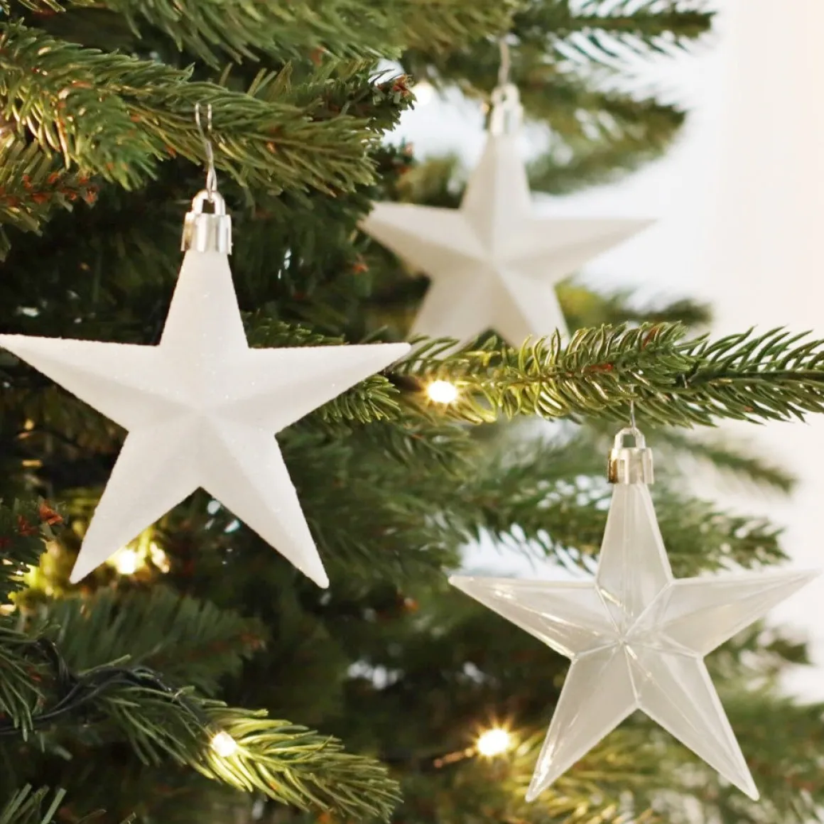 12 Shatterproof Christmas Stars White Mix 10 Cm
