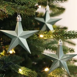 12 Shatterproof Christmas Stars Cottage Green 10 Cm
