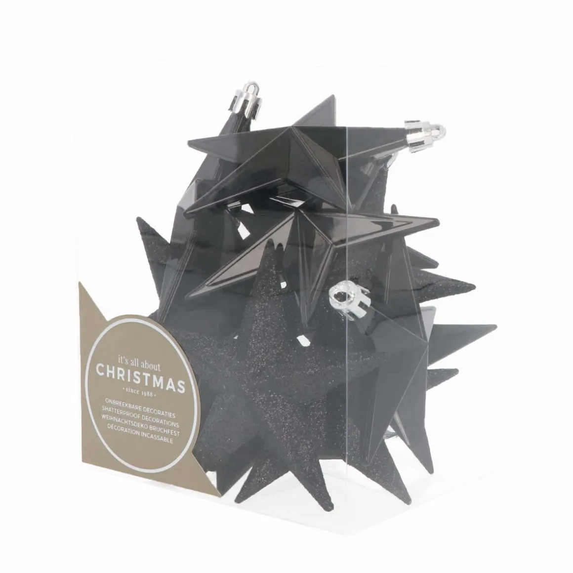 12 Shatterproof Christmas Stars Black 10 Cm