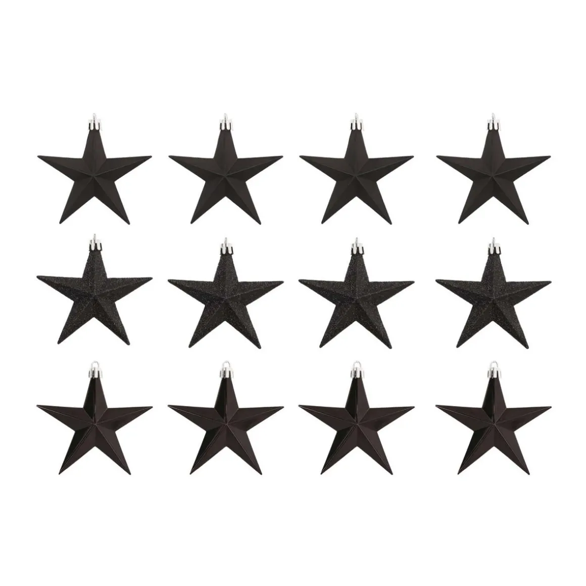 12 Shatterproof Christmas Stars Black 10 Cm
