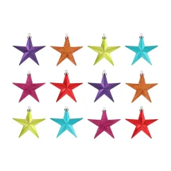 12 Shatterproof Christmas Stars Multi Colour Mix 10 Cm